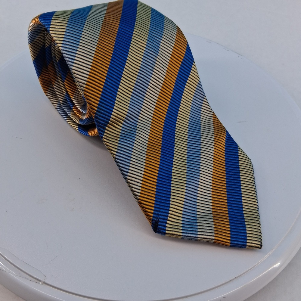 Charles Tyrwhitt Tie Mens OS Blue Gold Silver Striped Silk Italy Classic Woven